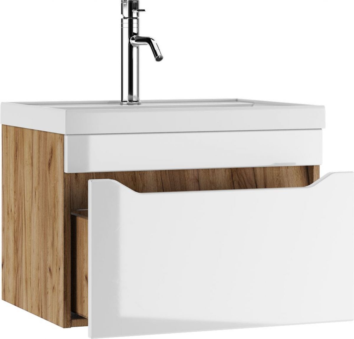 Тумба подвесная под умывальник "Bazis 60" Ева с одним ящиком В1 Дуб Вотан Айсберг (DA5906T) | фото 4
